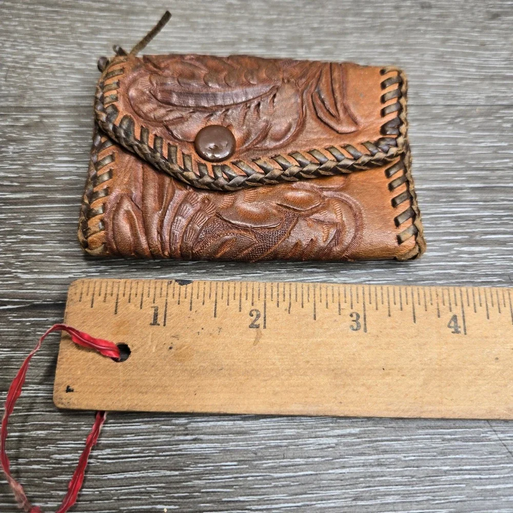 Vintage Hand Tooled Leather Key Case Walet Brown Floral Western